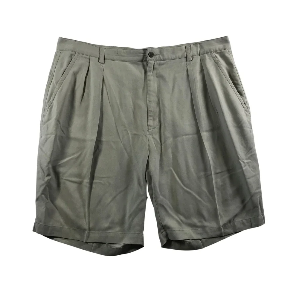 Tommy Bahama Relax Mens 40 Silk Herringbone Pleated Shorts Khaki Tan Resortwear
